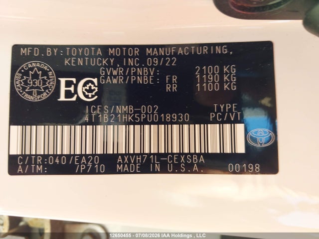 2023 Toyota Camry Hybrid მანქანა იყიდება აუქციონზე, vin: 4T1B21HK5PU018930, აუქციონის ნომერი: 12650455
