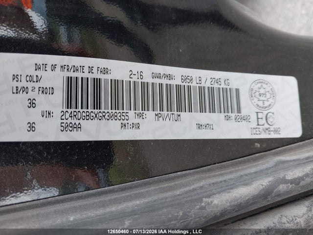 2C4RDGBGXGR308355 Dodge Grand Caravan Se