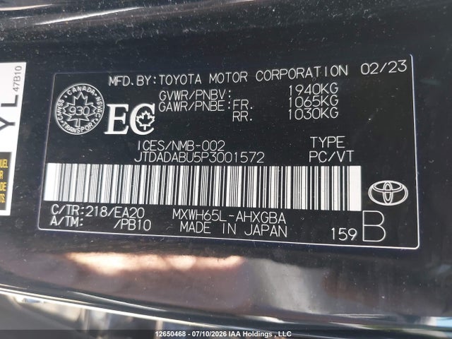 JTDADABU5P3001572 Toyota Prius Le/xle/limited