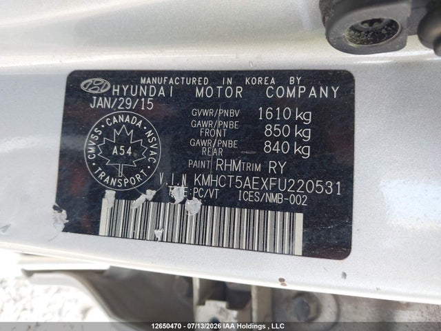 Продажа на аукционе авто 2015 Hyundai Accent Gl, vin: KMHCT5AEXFU220531, номер лота: 12650470