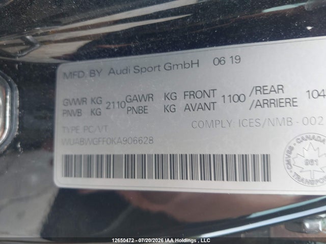 Продажа на аукционе авто 2019 Audi Rs3, vin: WUABWGFF0KA906628, номер лота: 12650472