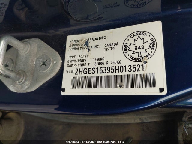 Aukcja sprzedaży 2005 Honda Civic Se, vin: 2HGES16395H013521, numer aukcji: 12650484