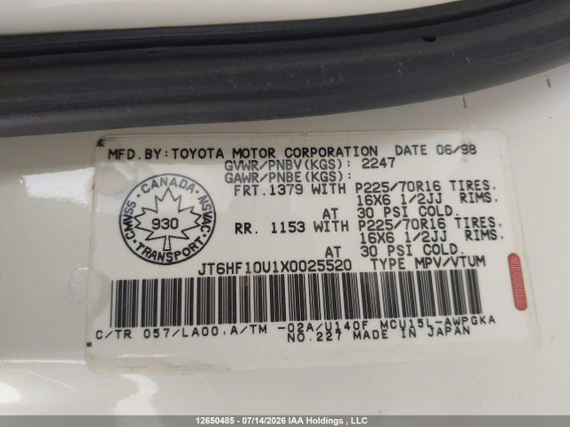 Продажа на аукционе авто 1999 Lexus Rx 300 300, vin: JT6HF10U1X0025520, номер лота: 12650485