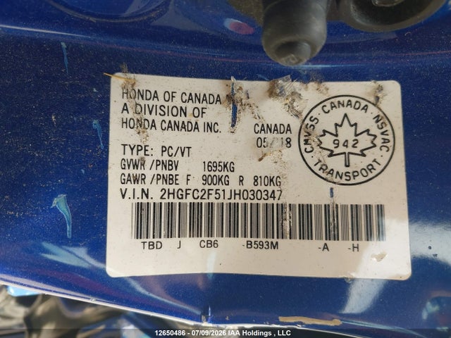 Honda Civic Lx 2018 2HGFC2F51JH030347 Image 18