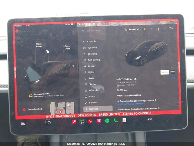 Auction sale of the 2023 Tesla Model 3, vin: 5YJ3E1EB4PF699594, lot number: 12650488
