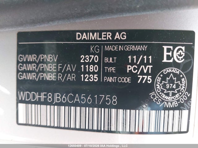 2012 Mercedes-benz E 350 4matic მანქანა იყიდება აუქციონზე, vin: WDDHF8JB6CA561758, აუქციონის ნომერი: 12650489