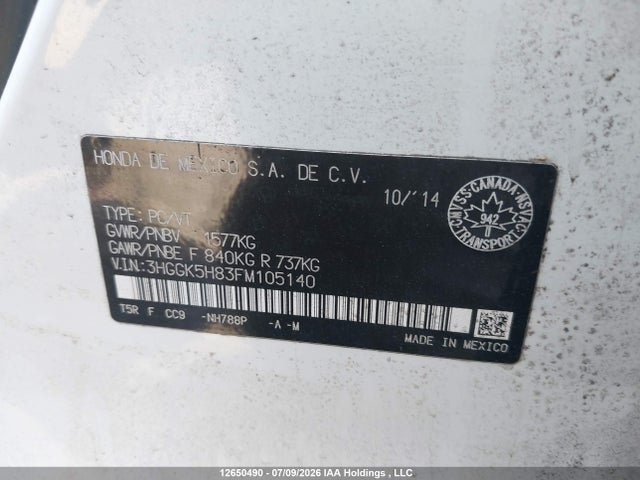 Aukcja sprzedaży 2015 Honda Fit Ex/ex-l Navi, vin: 3HGGK5H83FM105140, numer aukcji: 12650490