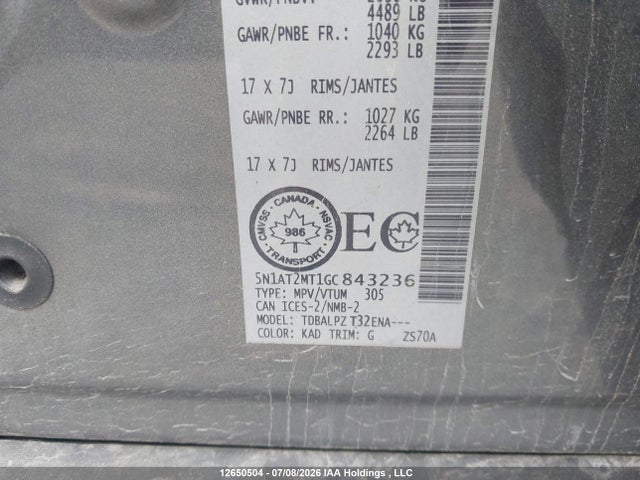 2016 Nissan Rogue S/sl/sv მანქანა იყიდება აუქციონზე, vin: 5N1AT2MT1GC843236, აუქციონის ნომერი: 12650504