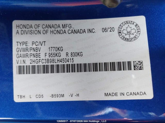 Honda Civic Touring 2020 2HGFC3B98LH450415 Image 18