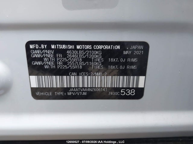 JA4ATVAA4NZ606141 Mitsubishi Eclipse Cross Gt/se/sel