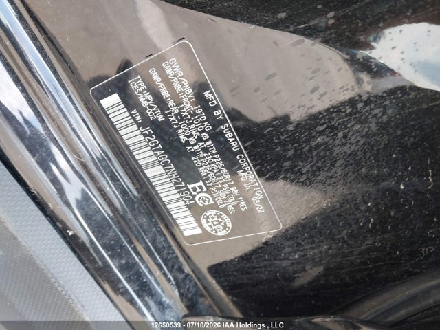 12650539 :رقم المزاد ، JF2GTAGC7NH271904 vin ، 2022 Subaru Crosstrek Premium مزاد بيع
