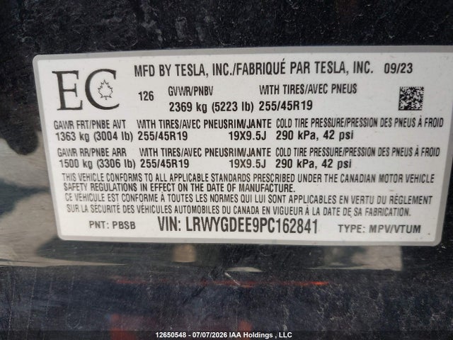 2023 Tesla Model Y მანქანა იყიდება აუქციონზე, vin: LRWYGDEE9PC162841, აუქციონის ნომერი: 12650548