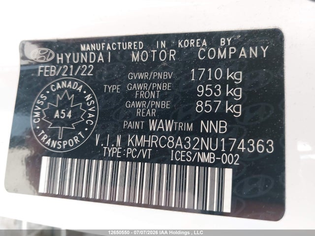 Aukcja sprzedaży 2022 Hyundai Venue Sel/limited, vin: KMHRC8A32NU174363, numer aukcji: 12650550