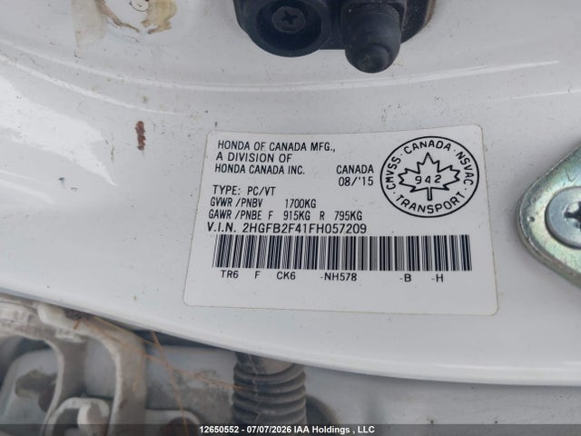 Aukcja sprzedaży 2015 Honda Civic Lx, vin: 2HGFB2F41FH057209, numer aukcji: 12650552