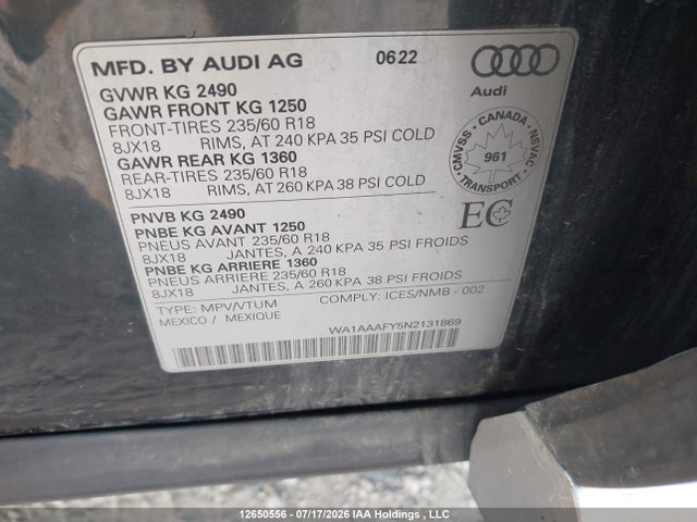 WA1AAAFY5N2131869 Audi Q5 45 Komfort