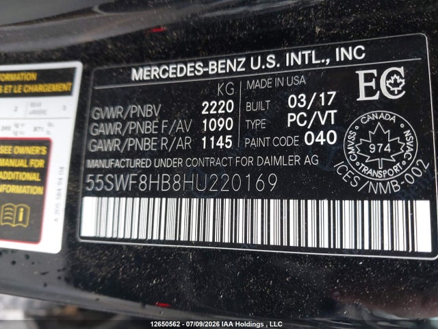 2017 Mercedes-benz Amg C 63 S მანქანა იყიდება აუქციონზე, vin: 55SWF8HB8HU220169, აუქციონის ნომერი: 12650562