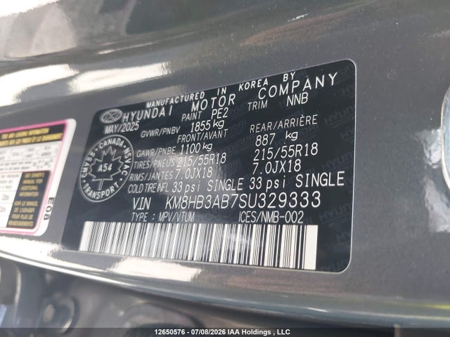 Продажа на аукционе авто 2025 Hyundai Kona Preferred Fwd, vin: KM8HB3AB7SU329333, номер лота: 12650576
