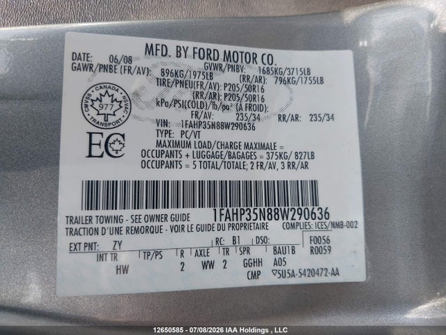 Продажа на аукционе авто 2008 Ford Focus Ses, vin: 1FAHP35N88W290636, номер лота: 12650585
