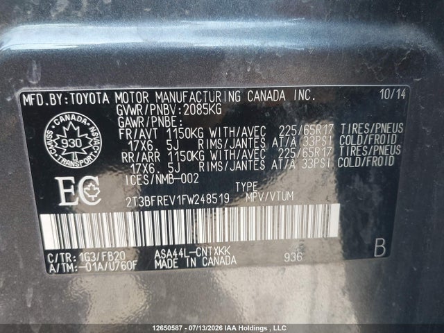 Toyota RAV4 LE 2015 2T3BFREV1FW248519 Image 9