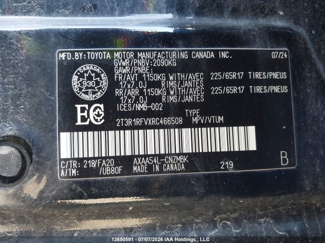 2T3R1RFVXRC466508 Toyota Rav4 Xle/xle Premium