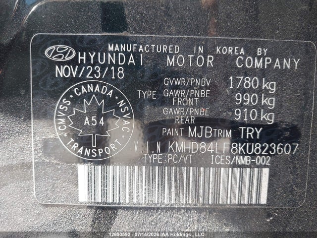 KMHD84LF8KU823607 Hyundai Elantra Preferred