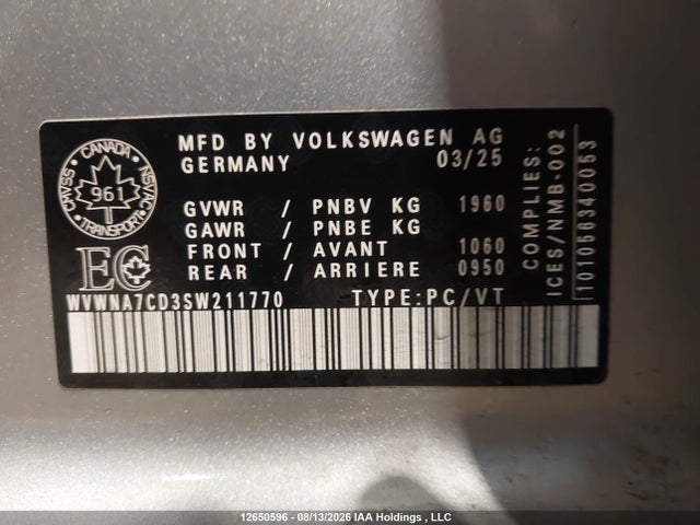 12650596 :رقم المزاد ، WVWNA7CD3SW211770 vin ، 2025 Volkswagen Gti Autobahn مزاد بيع