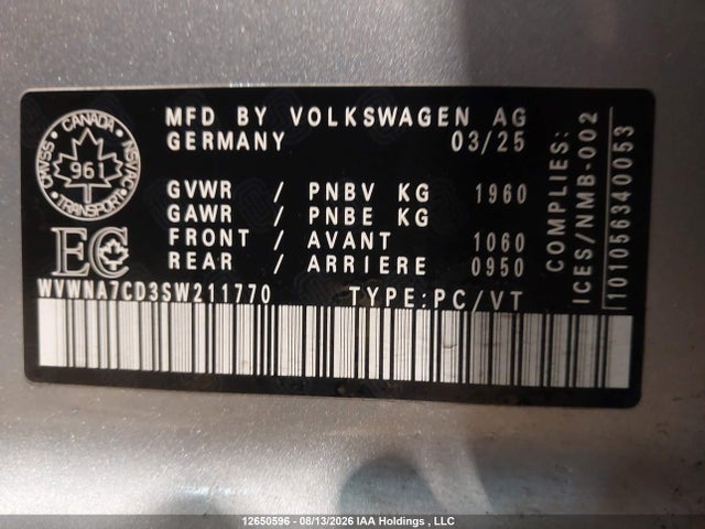 12650596 :رقم المزاد ، WVWNA7CD3SW211770 vin ، 2025 Volkswagen Gti Autobahn مزاد بيع
