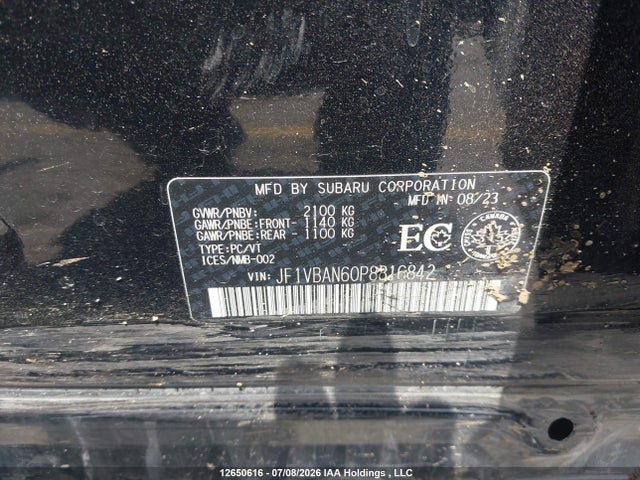 Aukcja sprzedaży 2023 Subaru Wrx Sport-tech, vin: JF1VBAN60P8816842, numer aukcji: 12650616