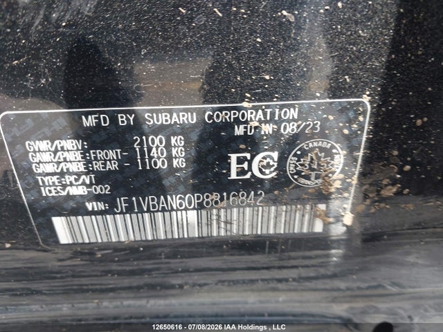 Aukcja sprzedaży 2023 Subaru Wrx Sport-tech, vin: JF1VBAN60P8816842, numer aukcji: 12650616