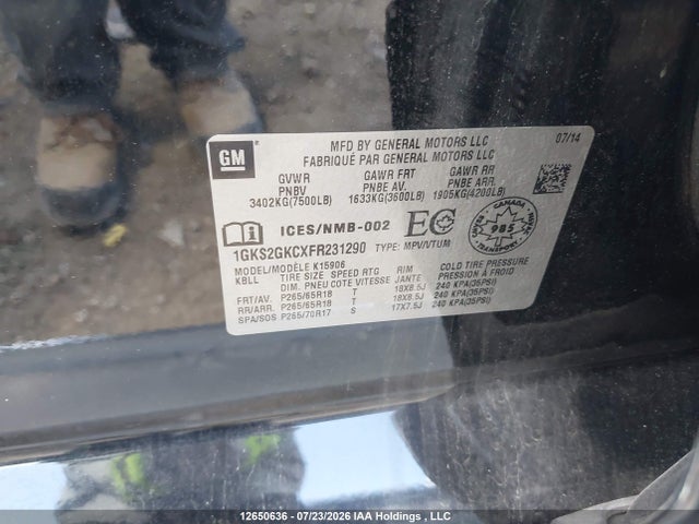 Продаж на аукціоні авто 2015 Gmc Yukon Xl K1500 Sle, vin: 1GKS2GKCXFR231290, номер лоту: 12650636