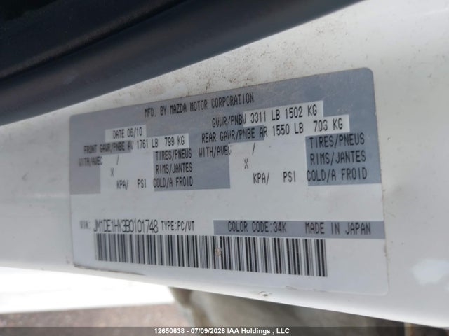 12650638 :رقم المزاد ، JM1DE1HY3B0101748 vin ، 2011 Mazda Mazda2 Gs/gx مزاد بيع
