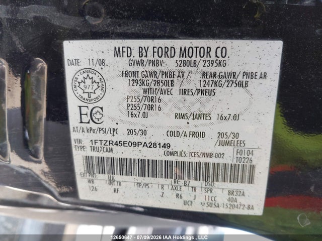 Продаж на аукціоні авто 2009 Ford Ranger Fx4/off-rd/sport/xl/xlt, vin: 1FTZR45E09PA28149, номер лоту: 12650647