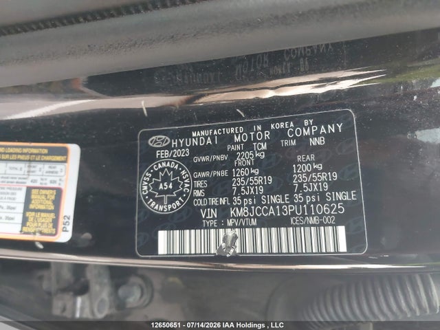 Продаж на аукціоні авто 2023 Hyundai Tucson Ultimate Hybrid Awd, vin: KM8JCCA13PU110625, номер лоту: 12650651