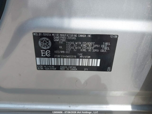 Продаж на аукціоні авто 2009 Toyota Rav4, vin: 2T3BF33V49W002018, номер лоту: 12650656