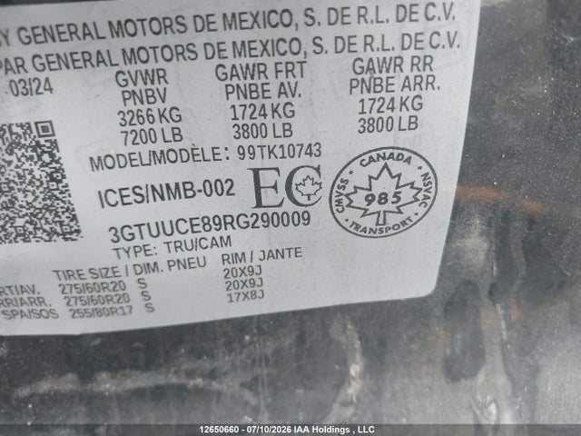 GMC Sierra K1500 Elevation 2024 3GTUUCE89RG290009 Image 9