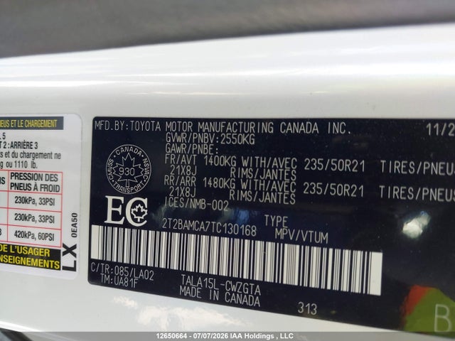 Продаж на аукціоні авто 2026 Lexus Rx 350, vin: 2T2BAMCA7TC130168, номер лоту: 12650664
