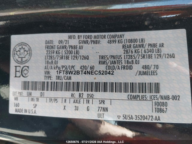 Ford F250 Super Duty 2022 1FT8W2BT4NEC52042 Image 9