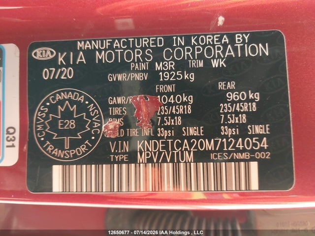 12650677 :رقم المزاد ، KNDETCA20M7124054 vin ، 2021 Kia Seltos Sx Turbo مزاد بيع