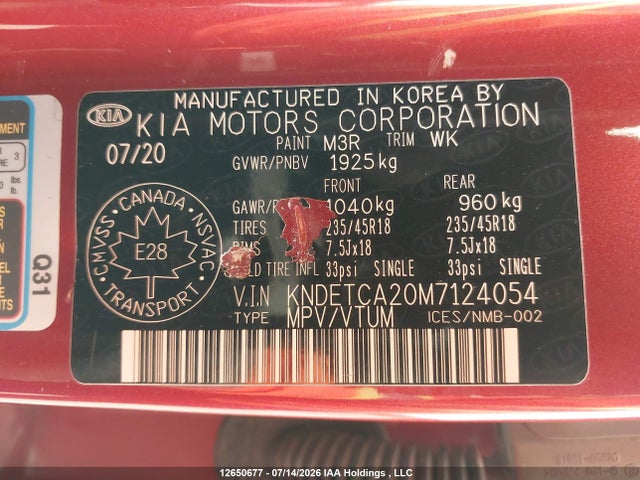12650677 :رقم المزاد ، KNDETCA20M7124054 vin ، 2021 Kia Seltos Sx Turbo مزاد بيع