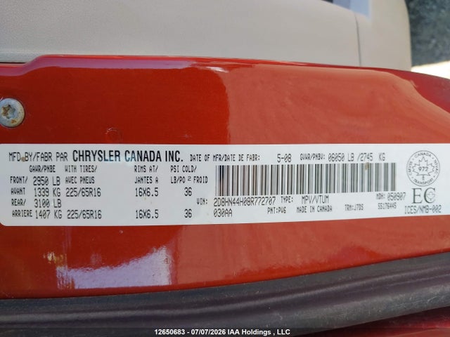 Продажа на аукционе авто 2008 Dodge Grand Caravan Se, vin: 2D8HN44H08R772707, номер лота: 12650683