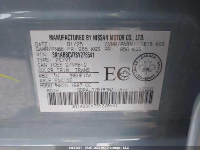 Nissan SENTRA SV 2025 3N1AB8CV7SY278541 Image 9