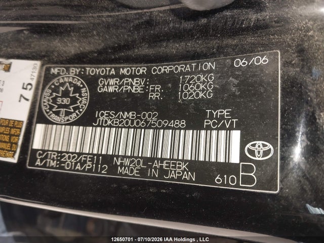 2006 Toyota Prius მანქანა იყიდება აუქციონზე, vin: JTDKB20U067509488, აუქციონის ნომერი: 12650701
