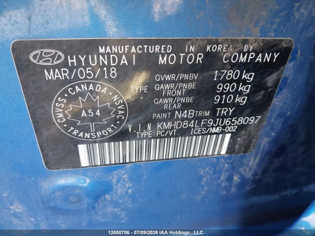Aukcja sprzedaży 2018 Hyundai Elantra Gl, vin: KMHD84LF9JU658097, numer aukcji: 12650706