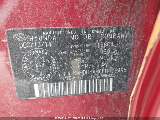 KMHDH4AH6FU418498 Hyundai Elantra Gls