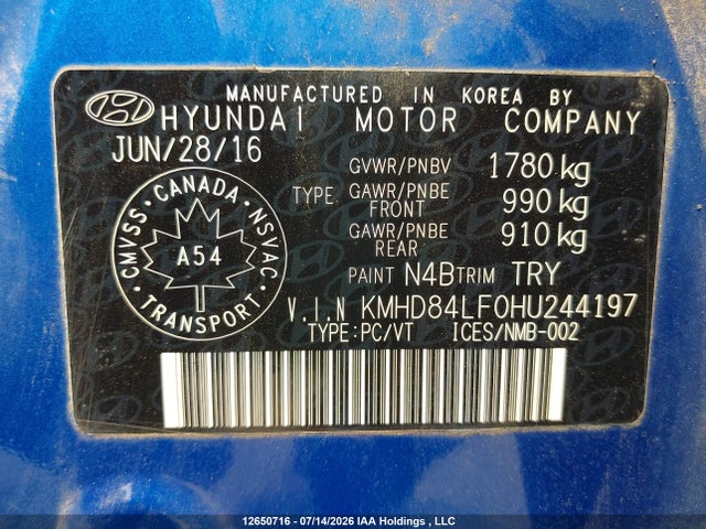 12650716 :رقم المزاد ، KMHD84LF0HU244197 vin ، 2017 Hyundai Elantra Gl مزاد بيع