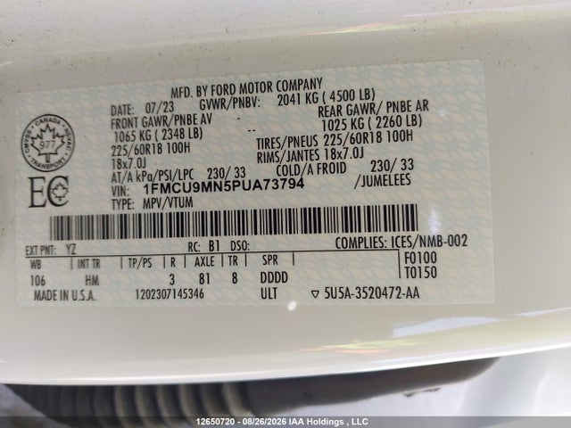 Aukcja sprzedaży 2023 Ford Escape St Line, vin: 1FMCU9MN5PUA73794, numer aukcji: 12650720