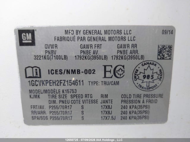 Продаж на аукціоні авто 2015 Chevrolet Silverado 1500, vin: 1GCVKPEH2FZ154611, номер лоту: 12650725