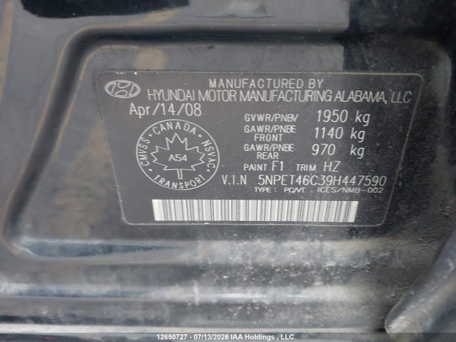 Продажа на аукционе авто 2009 Hyundai Sonata Gls, vin: 5NPET46C39H447590, номер лота: 12650727
