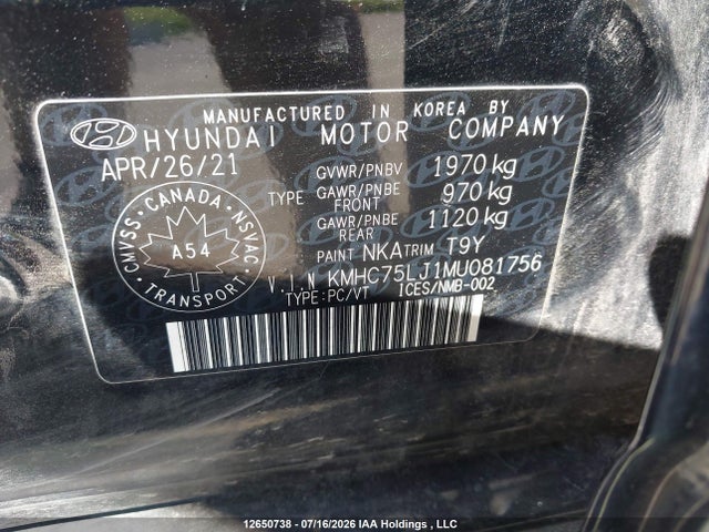 Aukcja sprzedaży 2021 Hyundai Ioniq Electric Preferred, vin: KMHC75LJ1MU081756, numer aukcji: 12650738