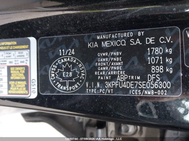 2025 Kia K4 Ex/ex+ მანქანა იყიდება აუქციონზე, vin: 3KPFU4DE7SE056300, აუქციონის ნომერი: 12650744